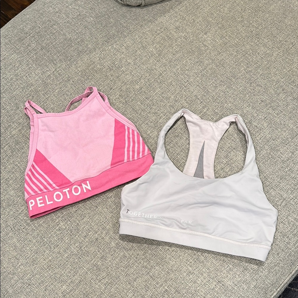 Peloton Pink Sports Bra and Gray Together We Go Far Bra